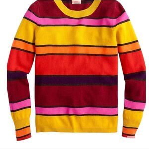 J. CREW Cashmere Crewneck Sweater in Multistripe Bright  Colors  Small AR536